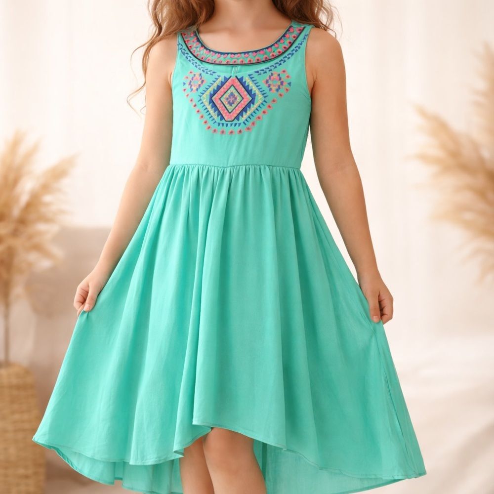 GB Girls Size 8 Dress Turquoise Boho Embroidered Colorful Boutique